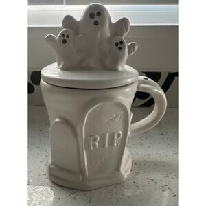 Spooky Season Ceramic Halloween RIP Tombstone With Ghost Topper Mug